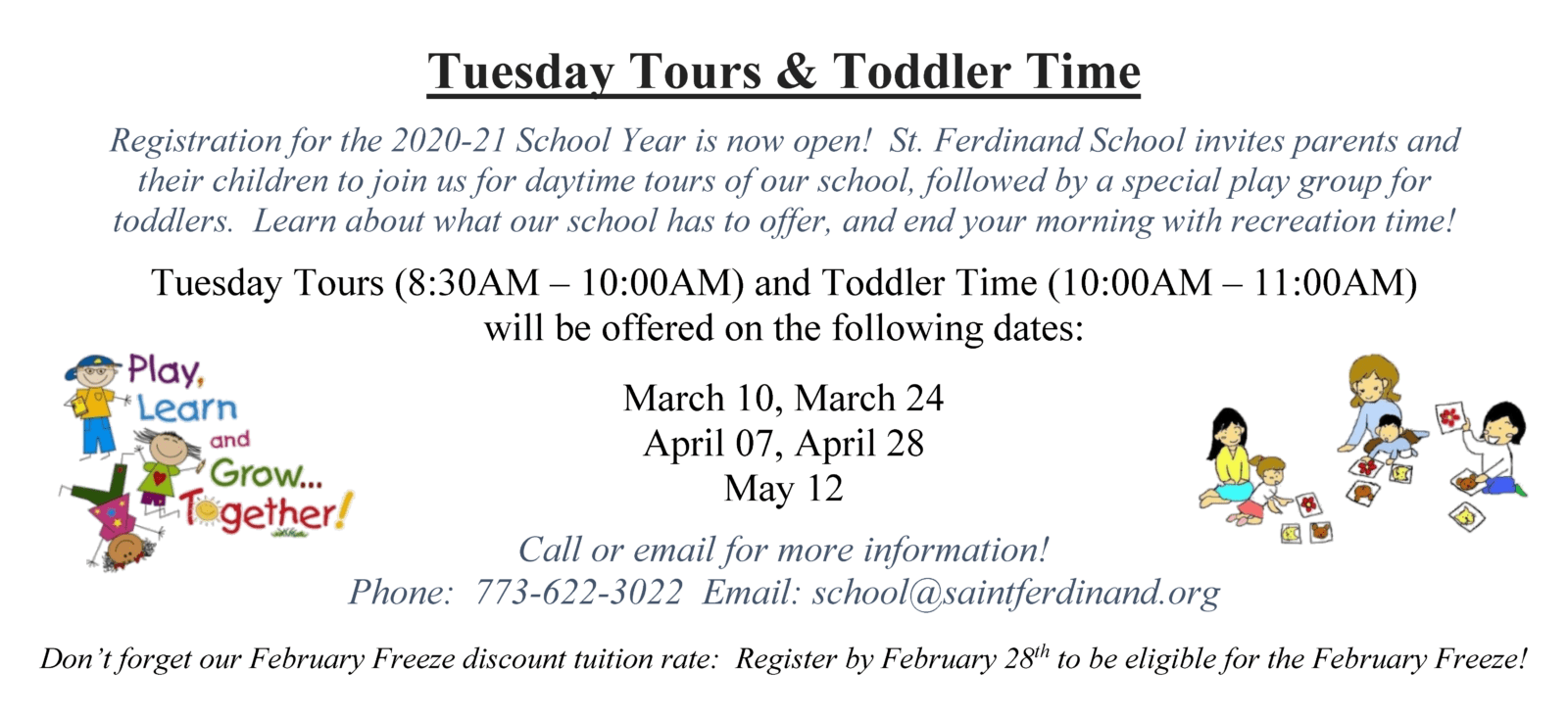 Tuesday Tours and Toddler Time Saint Ferdinand Catholic School