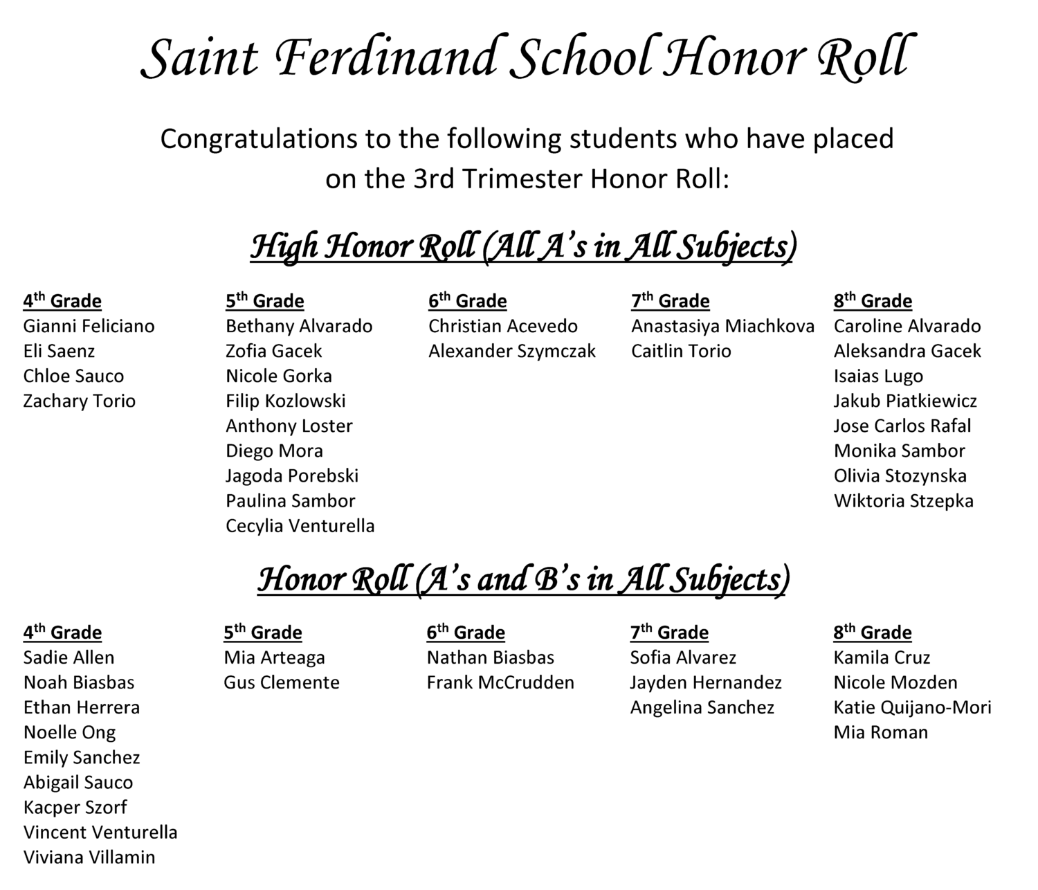 Congratulations to our Graduates and Honor Roll Students! – Saint